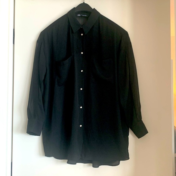 Zara black button down top with rhinestone buttons - Picture 2 of 7